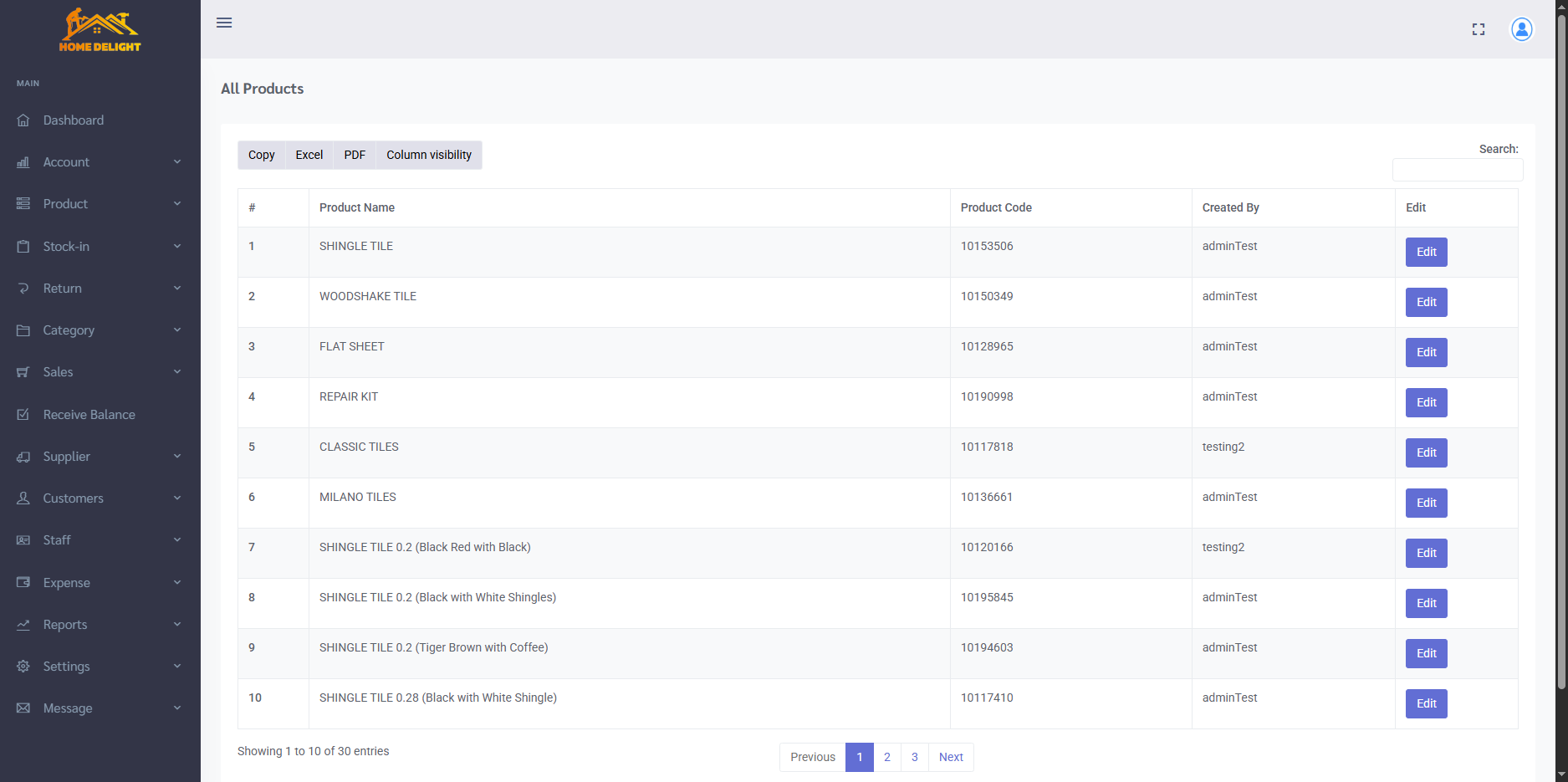 Homedelight ERP Platform screenshot