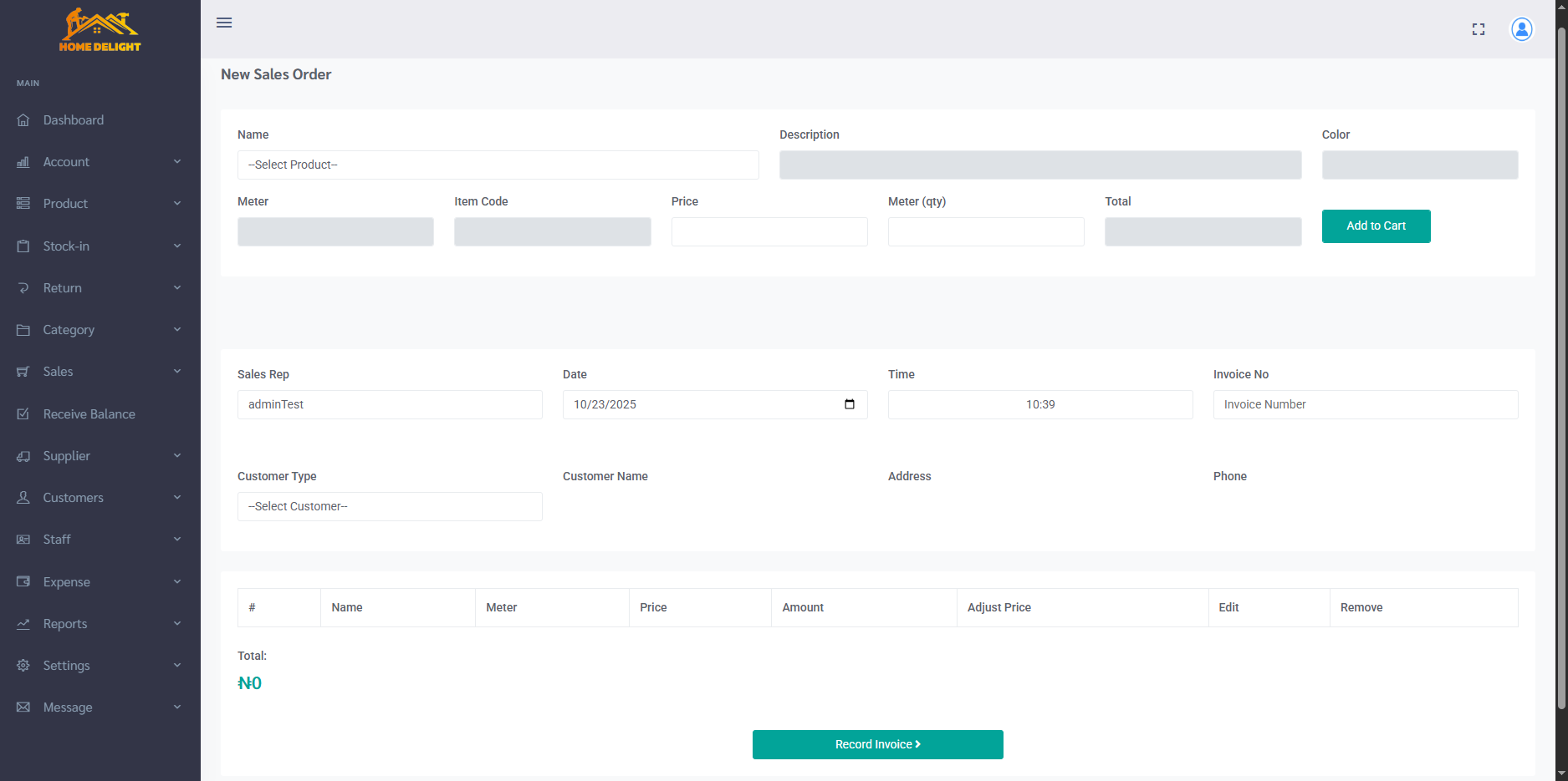 Homedelight ERP Platform screenshot